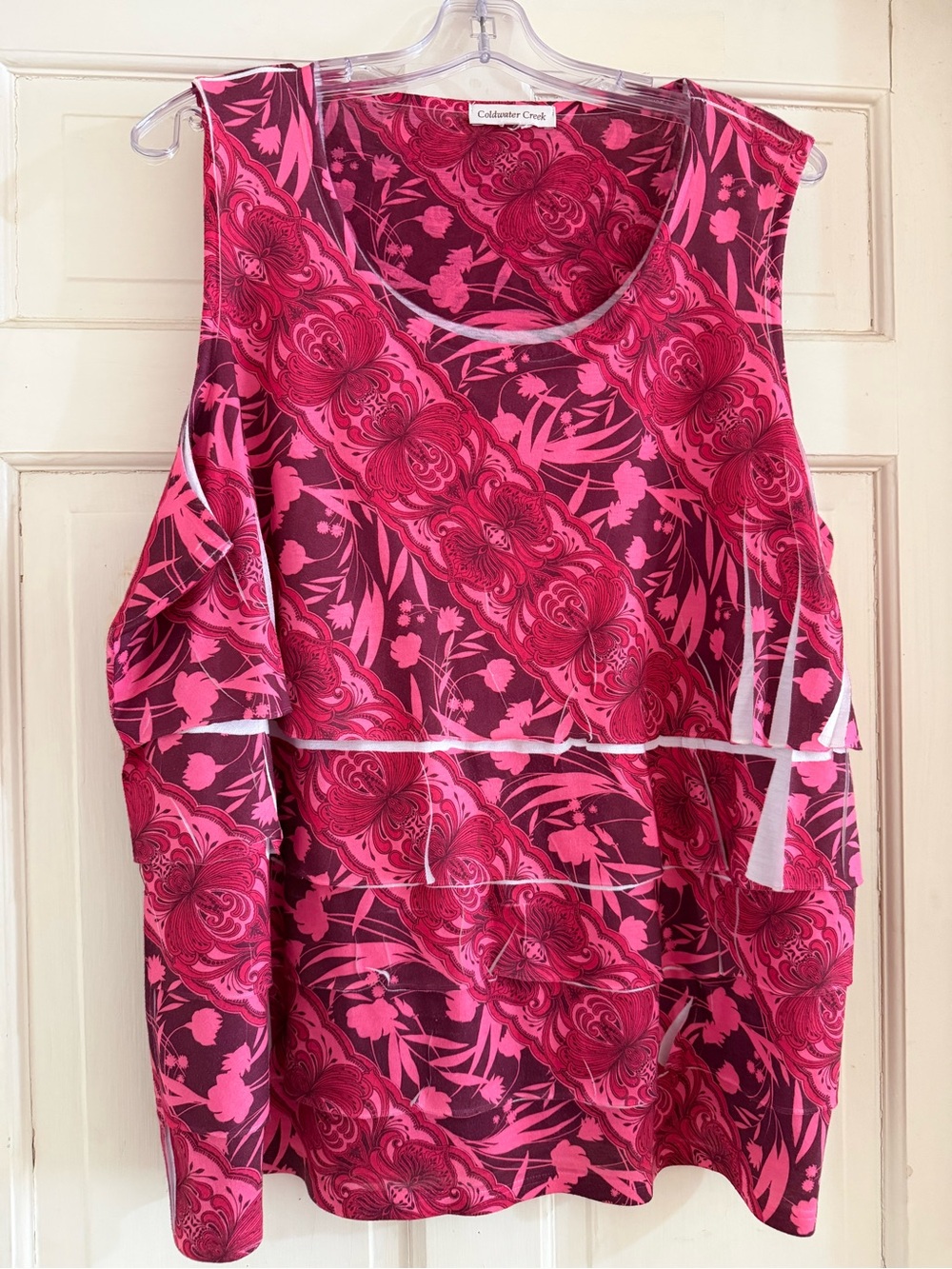 Coldwater Creek Hot Pink and Magenta Floral Layered Sleeveless Top